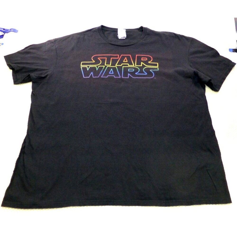 Star Wars Spell Out Outline Rainbow Logo Black T-Shirt Delta Soft 2XL Honduras